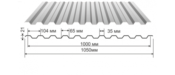 Профнастил оцинкованный С-21 1050x2000 (эконом) купить недорого в Шаховской