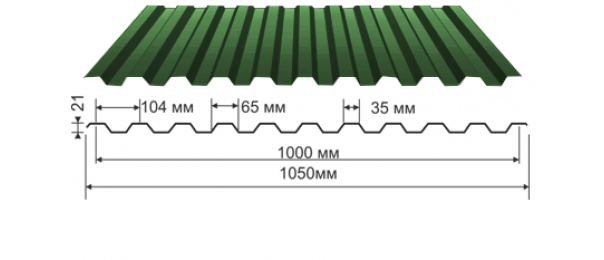 Профнастил зеленый оцинкованный  RAL 6005 С-21 купить недорого в Шаховской